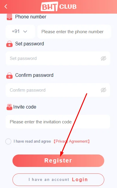 Click on the register button